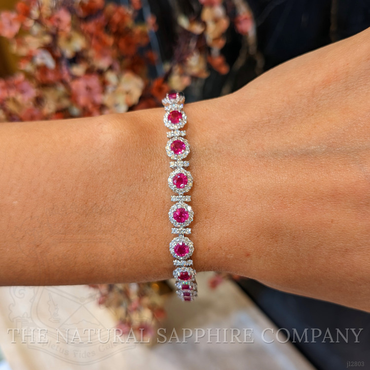 5.84 Ct.Tw. Ruby and Natural Diamond Pave Bracelet, 14K White Gold