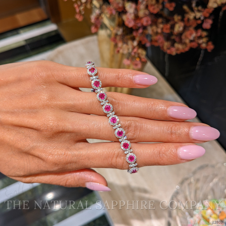 5.84 Ct.Tw. Ruby and Natural Diamond Pave Bracelet, 14K White Gold