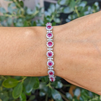5.84 Ct.Tw.Total Carat Weight Ruby and Natural Diamond Pave Bracelet, 14K White Gold Life Style