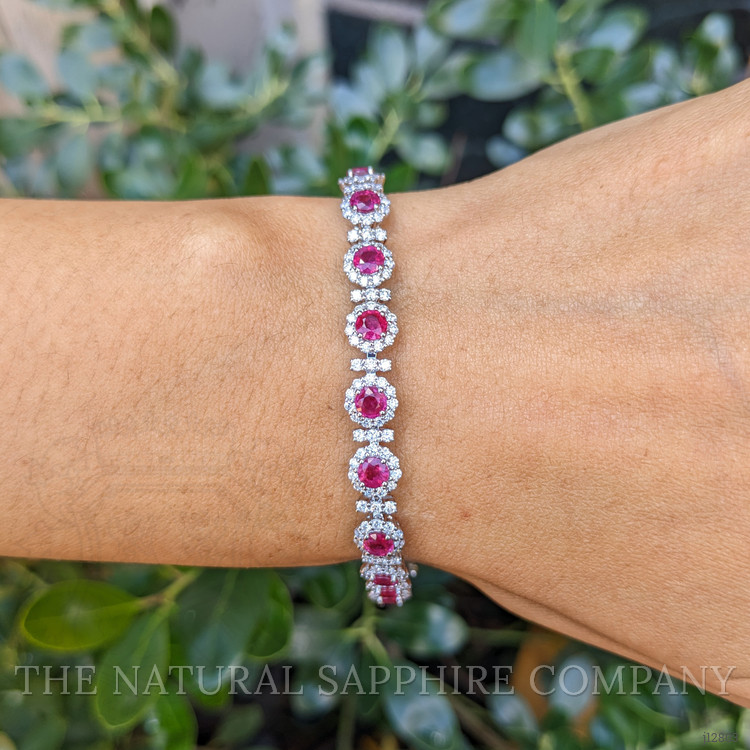5.84 Ct.Tw. Ruby and Natural Diamond Pave Bracelet, 14K White Gold