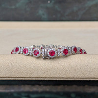 5.84 Ct.Tw.Total Carat Weight Ruby and Natural Diamond Pave Bracelet, 14K White Gold Life Style