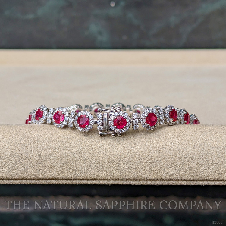 5.84 Ct.Tw. Ruby and Natural Diamond Pave Bracelet, 14K White Gold