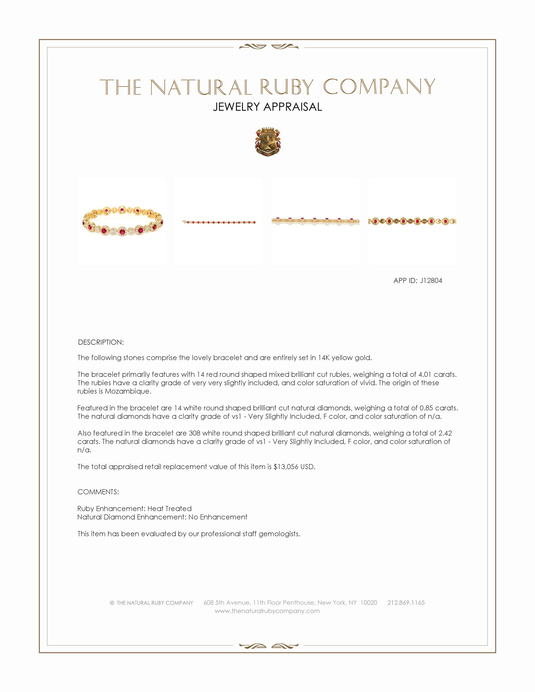 4.01 Ct.Tw. Ruby and Natural Diamond Pave Bracelet, 14K Yellow Gold