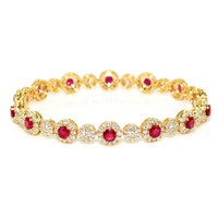 4.01 Ct.Tw.Total Carat Weight Ruby and Natural Diamond Pave Bracelet, 14K Yellow Gold Video