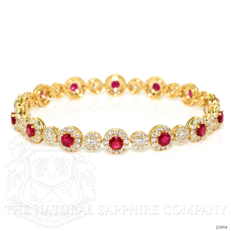 4.01 Ct.Tw. Ruby and Natural Diamond Pave Bracelet, 14K Yellow Gold
