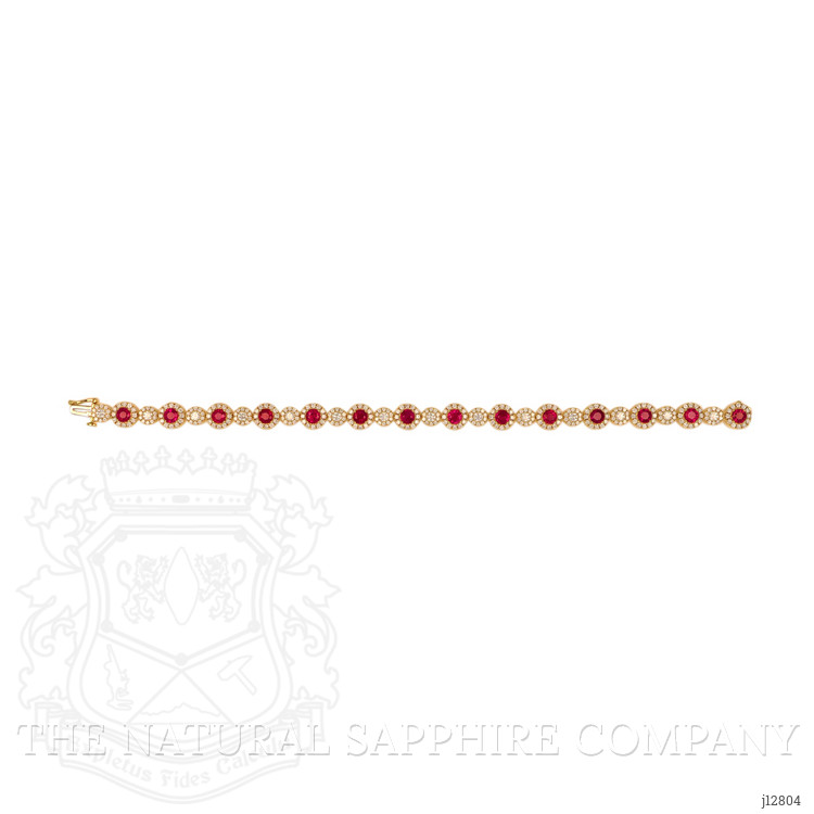 4.01 Ct.Tw. Ruby and Natural Diamond Pave Bracelet, 14K Yellow Gold