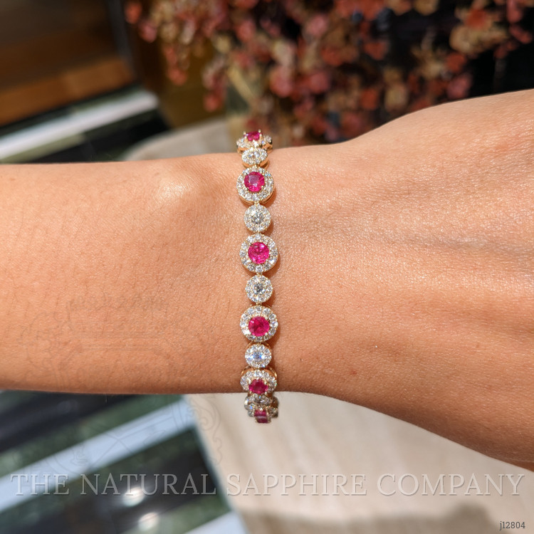 4.01 Ct.Tw. Ruby and Natural Diamond Pave Bracelet, 14K Yellow Gold