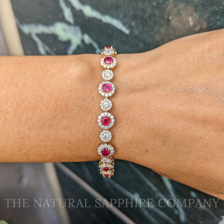 4.01 Ct.Tw. Ruby and Natural Diamond Pave Bracelet, 14K Yellow Gold