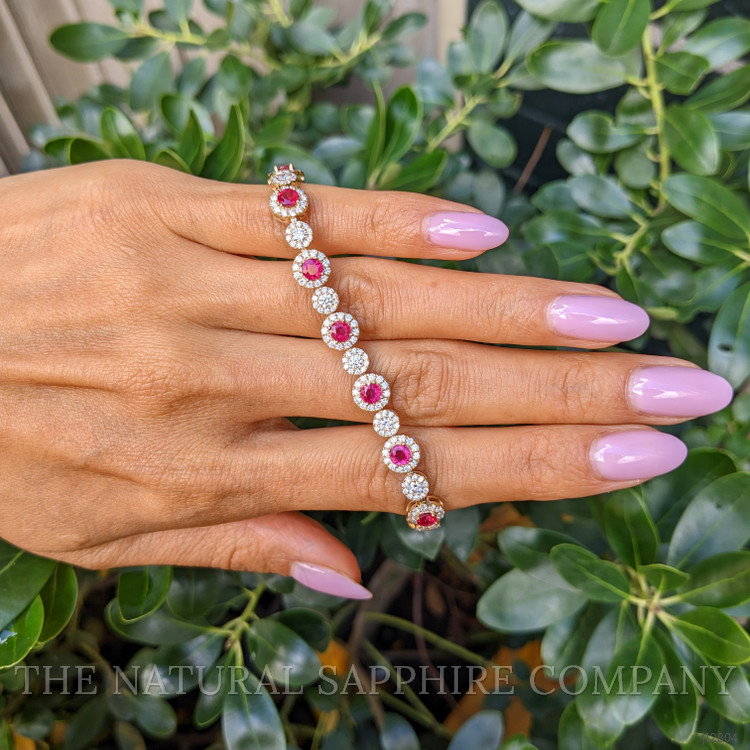 4.01 Ct.Tw. Ruby and Natural Diamond Pave Bracelet, 14K Yellow Gold
