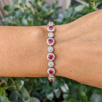 4.01 Ct.Tw.Total Carat Weight Ruby and Natural Diamond Pave Bracelet, 14K Yellow Gold Life Style