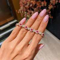 4.01 Ct.Tw.Total Carat Weight Ruby and Natural Diamond Pave Bracelet, 14K Yellow Gold Life Style