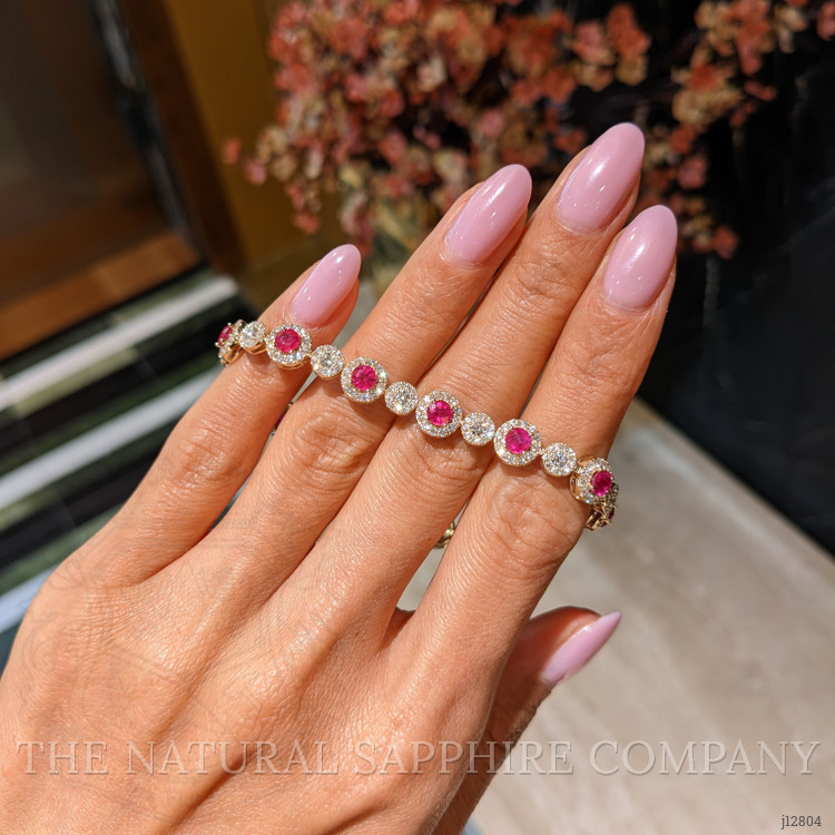 4.01 Ct.Tw. Ruby and Natural Diamond Pave Bracelet, 14K Yellow Gold