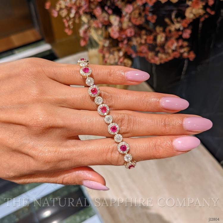4.01 Ct.Tw. Ruby and Natural Diamond Pave Bracelet, 14K Yellow Gold