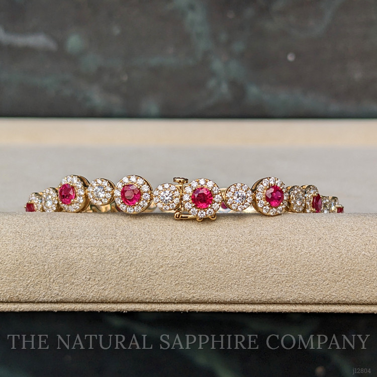 4.01 Ct.Tw. Ruby and Natural Diamond Pave Bracelet, 14K Yellow Gold