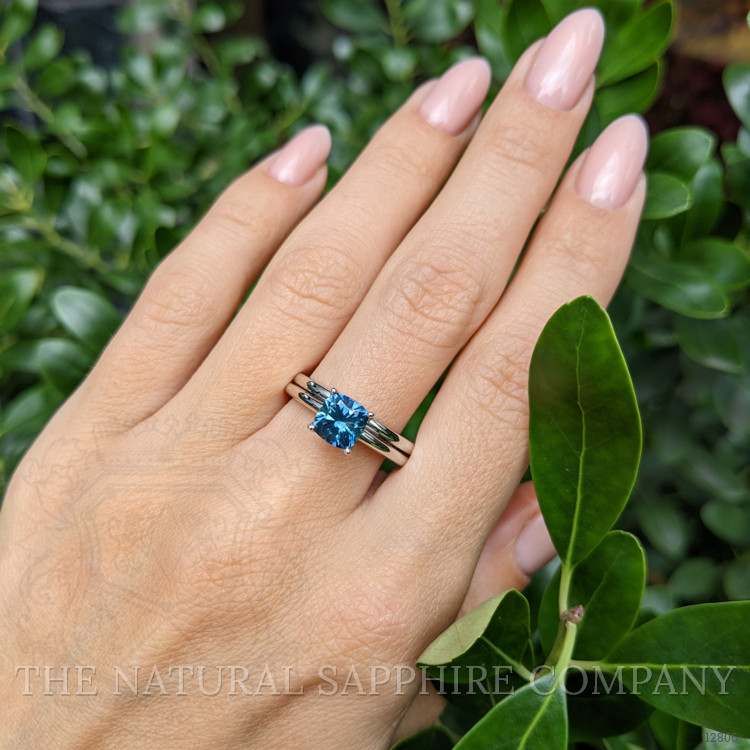 1.72 Ct. Bluish Green Sapphire Wedding Set Ring, Platinum 950