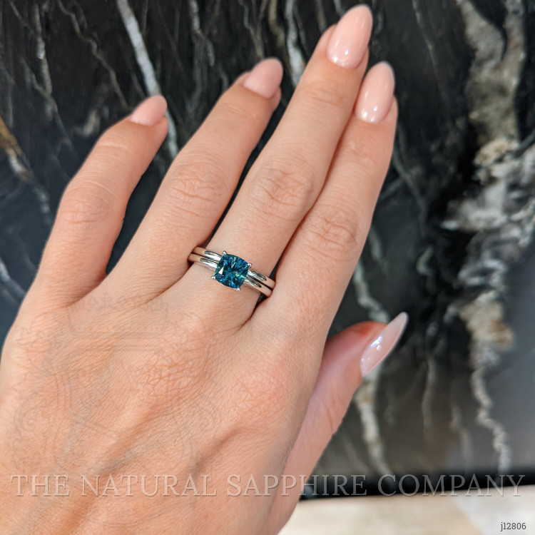 1.72 Ct. Bluish Green Sapphire Wedding Set Ring, Platinum 950