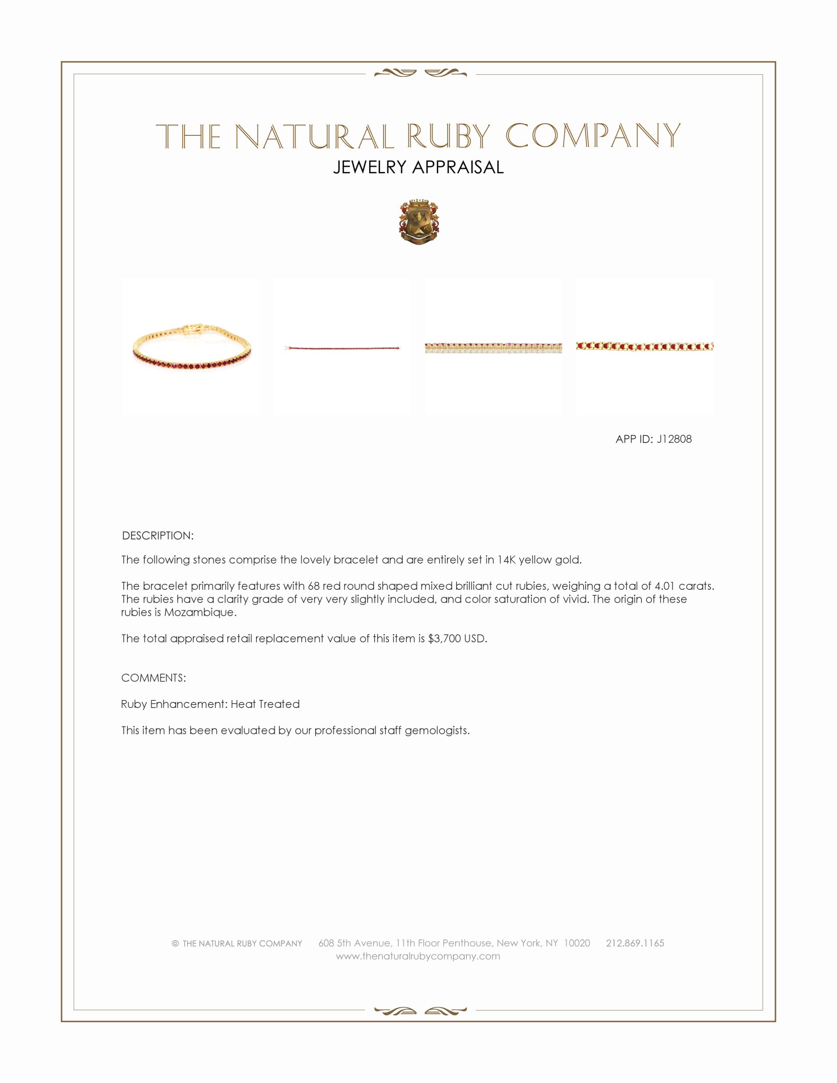 4.01 Ct.Tw. Ruby Tennis/Line Bracelet, 14K Yellow Gold