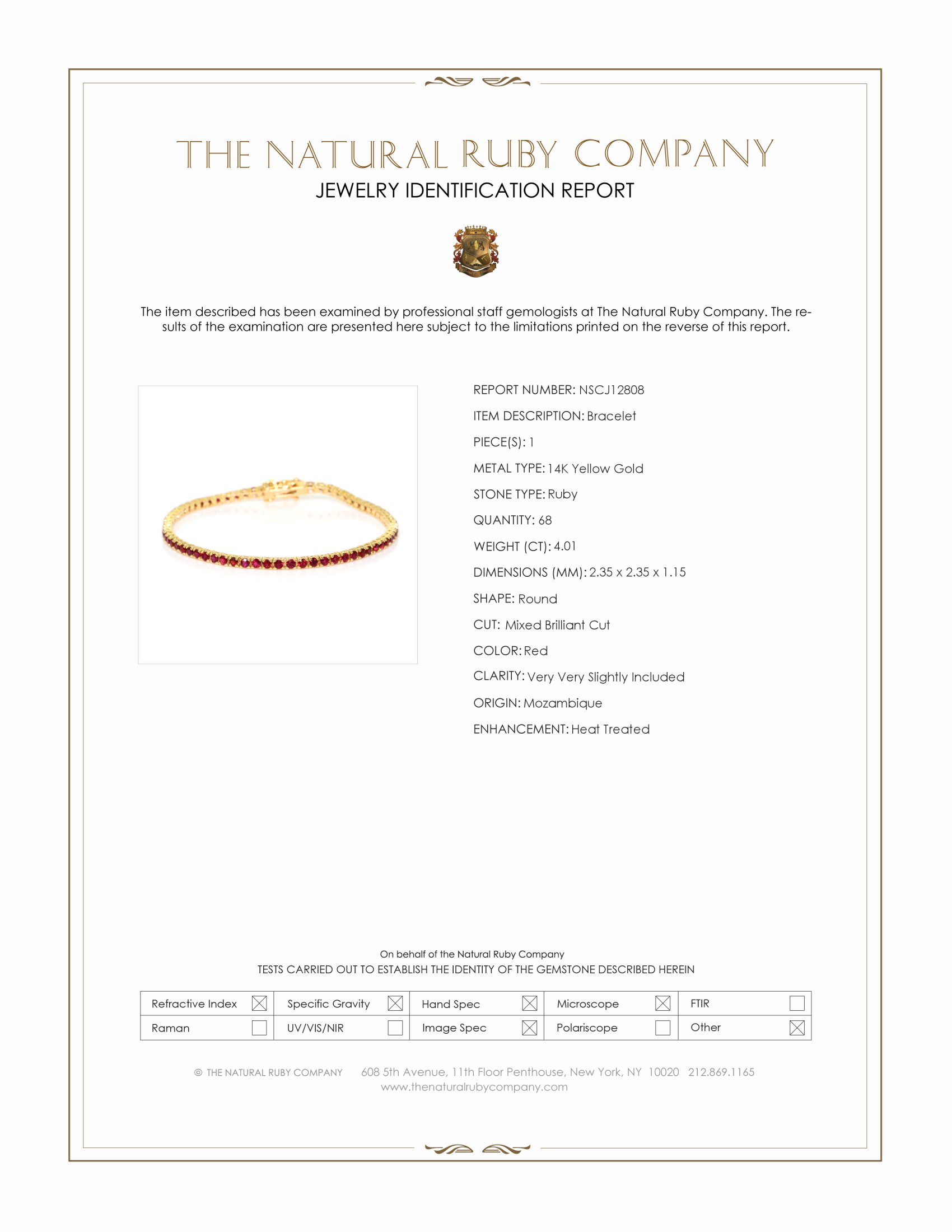 4.01 Ct.Tw. Ruby Tennis/Line Bracelet, 14K Yellow Gold