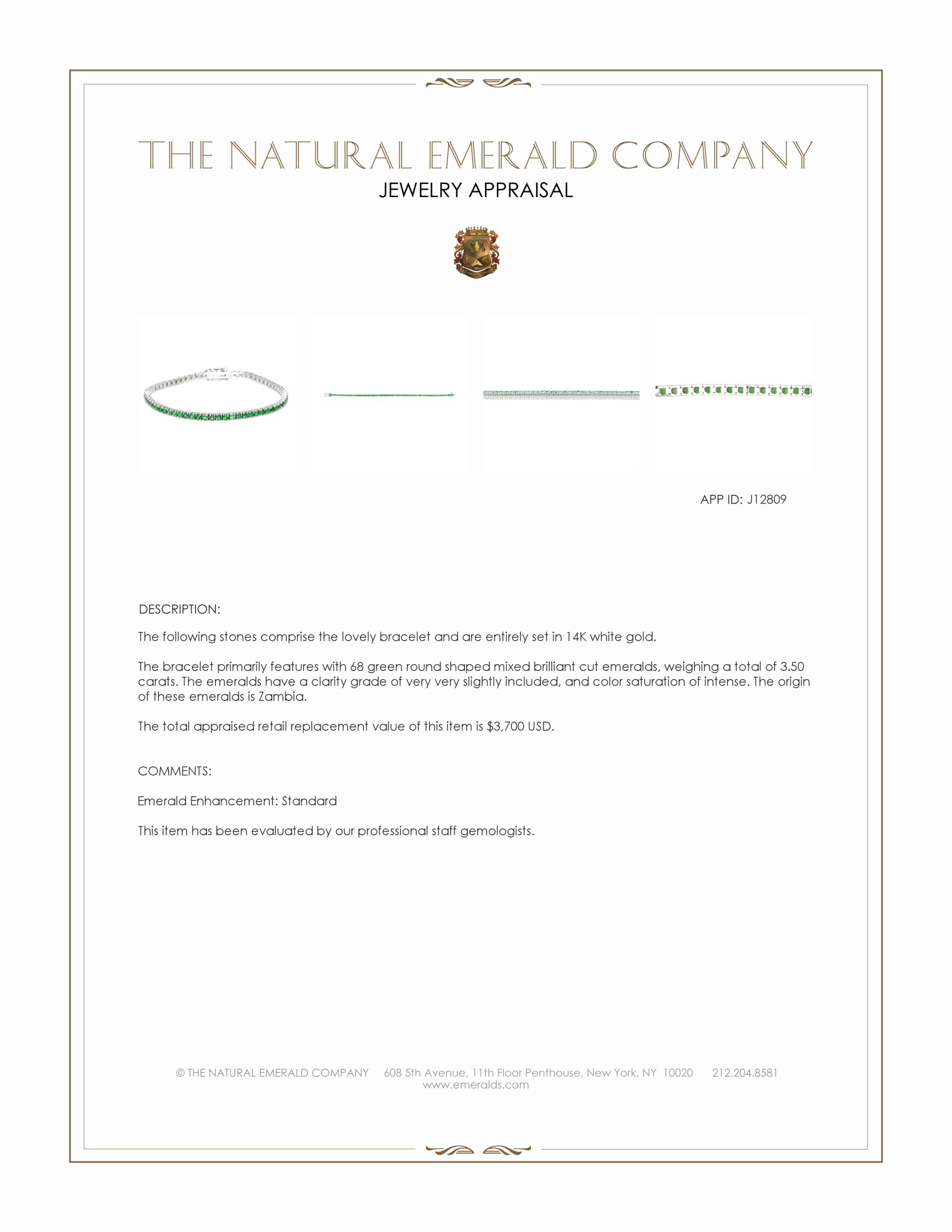 3.50 Ct.Tw. Emerald Tennis/Line Bracelet, 14K White Gold