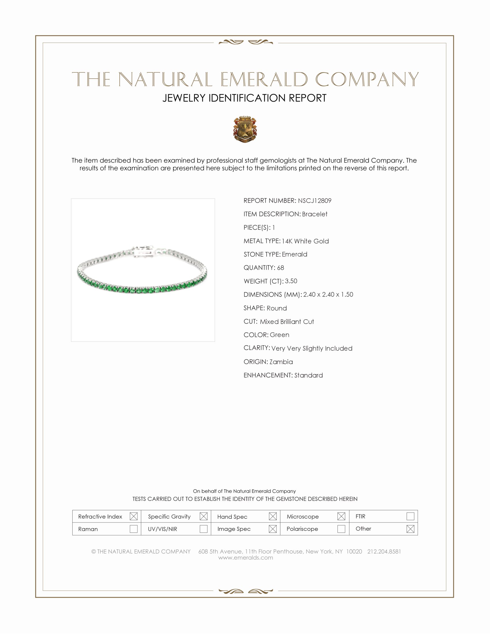 3.50 Ct.Tw. Emerald Tennis/Line Bracelet, 14K White Gold