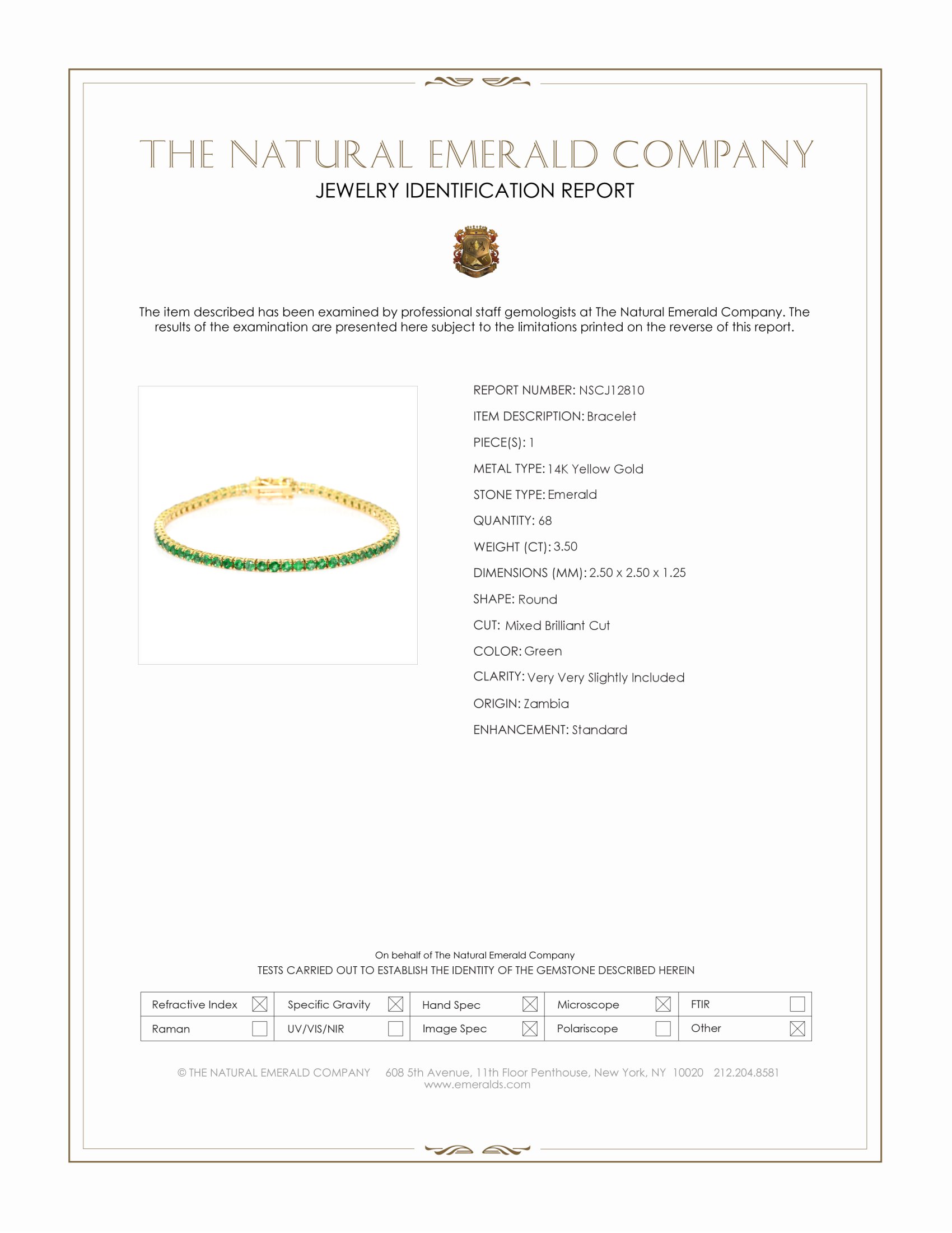 3.50 Ct.Tw. Emerald Tennis/Line Bracelet, 14K Yellow Gold