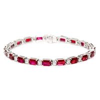 9.01&nbsp;Ct.Tw.Total Carat Weight Ruby and Natural Diamond Accent Stones Bracelet, 14K White Gold Video