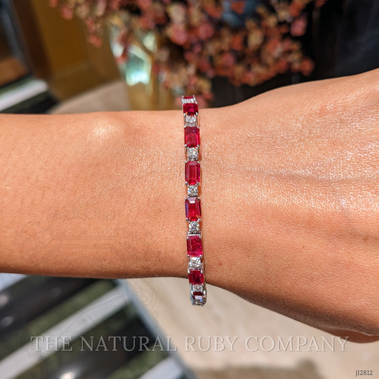 9.01 Ct.Tw. Ruby and Natural Diamond Accent Stones Bracelet, 14K White Gold