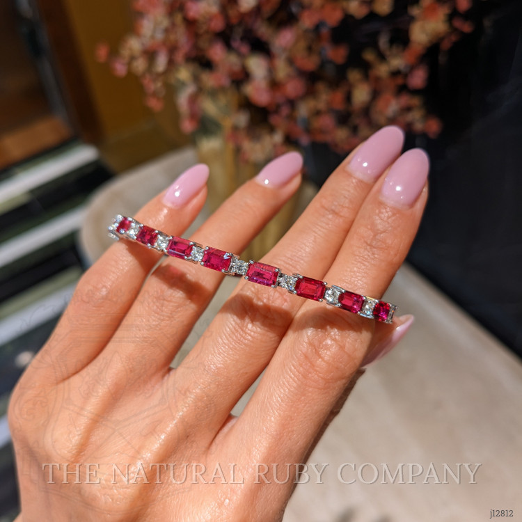 9.01 Ct.Tw. Ruby and Natural Diamond Accent Stones Bracelet, 14K White Gold