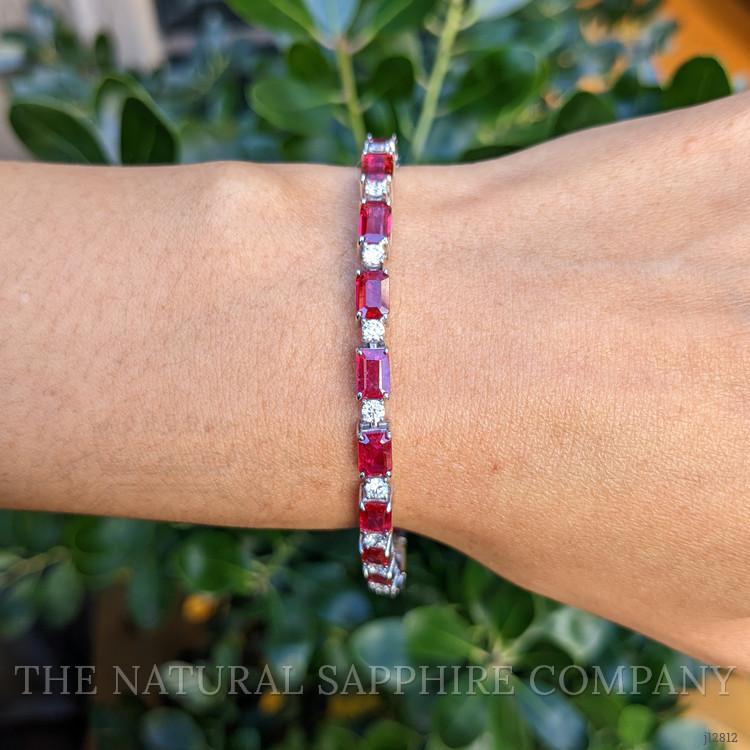 9.01 Ct.Tw. Ruby and Natural Diamond Accent Stones Bracelet, 14K White Gold
