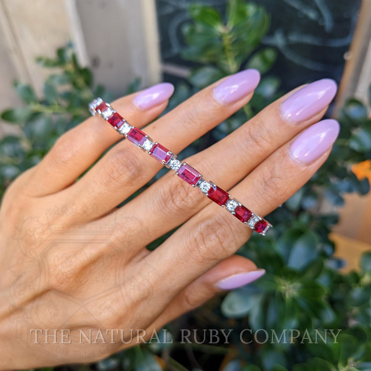 9.01 Ct.Tw. Ruby and Natural Diamond Accent Stones Bracelet, 14K White Gold