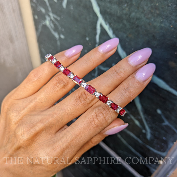 9.01 Ct.Tw. Ruby and Natural Diamond Accent Stones Bracelet, 14K White Gold