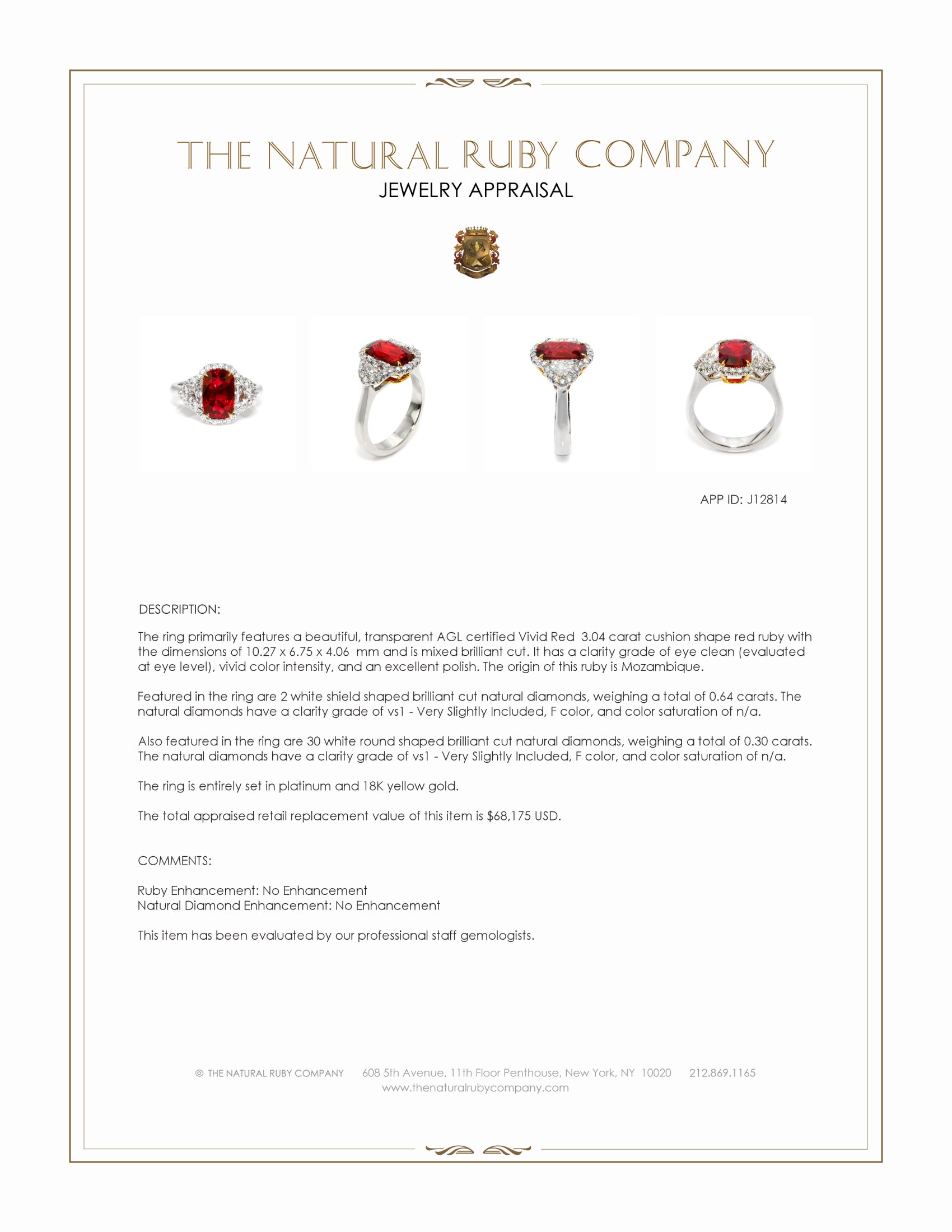 3.04 Ct. Ruby and Natural Diamond Pave Ring, Platinum & 18K Yellow