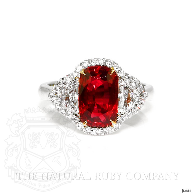 3.04 Ct. Ruby and Natural Diamond Pave Ring, Platinum & 18K Yellow