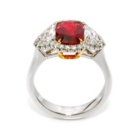 3.04 Ct. Ruby and Natural Diamond Pave Ring, Platinum & 18K Yellow Image