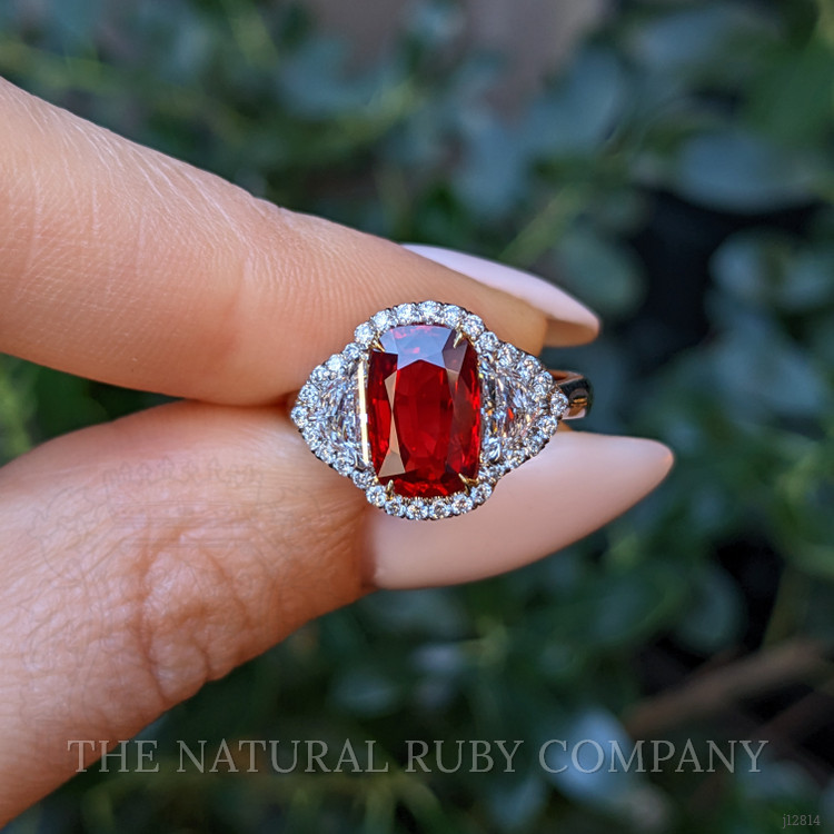 3.04 Ct. Ruby and Natural Diamond Pave Ring, Platinum & 18K Yellow