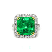 8.46 Ct. Emerald and Natural Diamond Pave Ring, Platinum & 18K Yellow Video