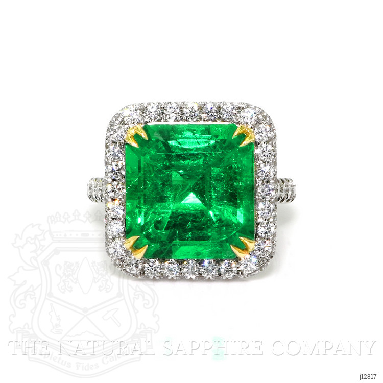 8.46 Ct. Emerald and Natural Diamond Pave Ring, Platinum & 18K Yellow
