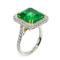 8.46 Ct. Emerald and Natural Diamond Pave Ring, Platinum & 18K Yellow Image