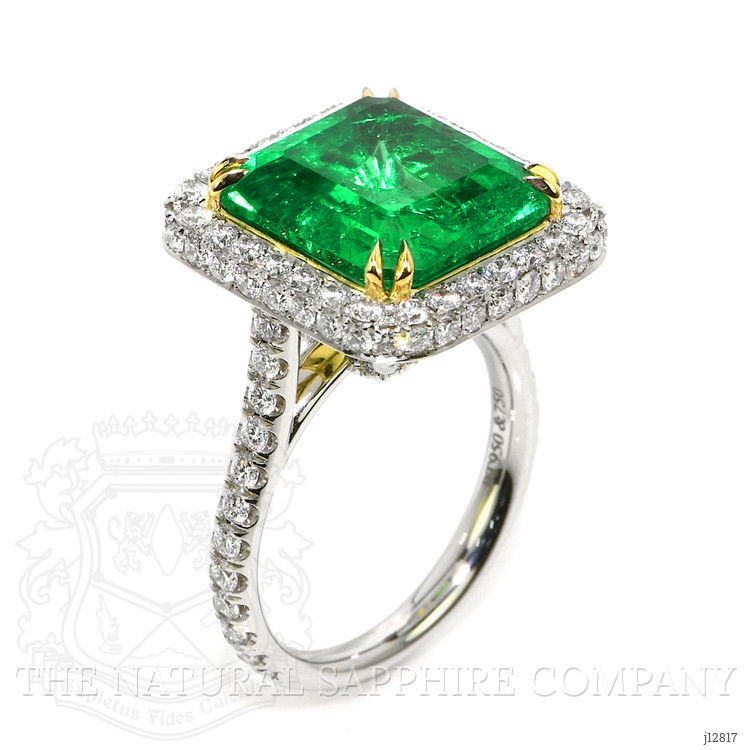 8.46 Ct. Emerald and Natural Diamond Pave Ring, Platinum & 18K Yellow