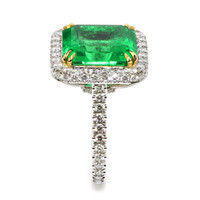 8.46 Ct. Emerald and Natural Diamond Pave Ring, Platinum & 18K Yellow Image