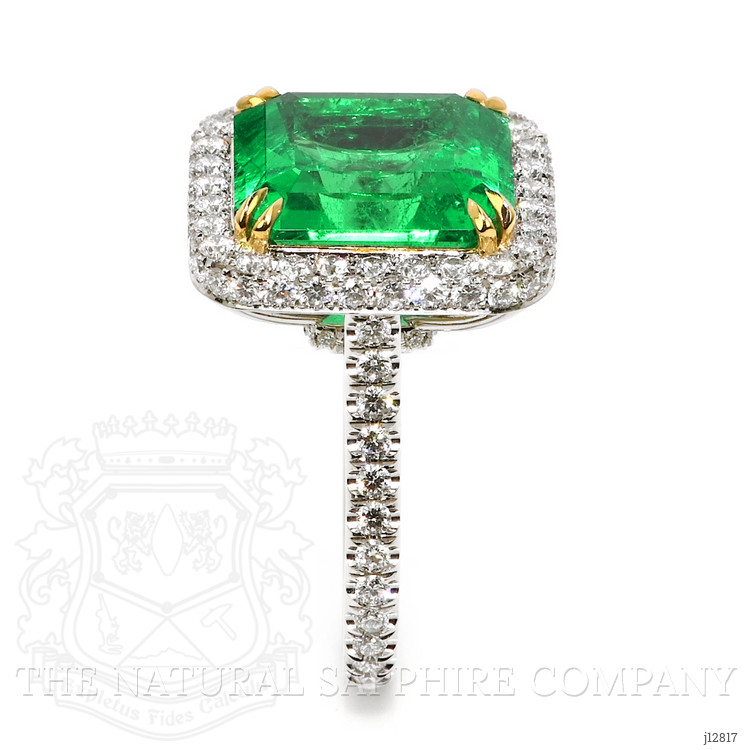8.46 Ct. Emerald and Natural Diamond Pave Ring, Platinum & 18K Yellow
