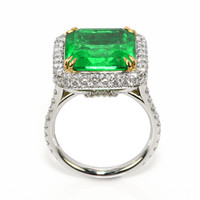 8.46 Ct. Emerald and Natural Diamond Pave Ring, Platinum & 18K Yellow Image