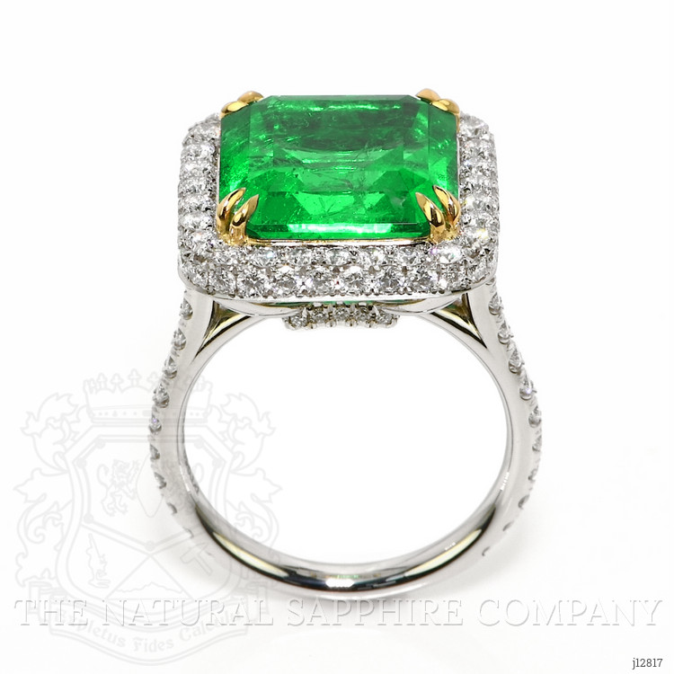8.46 Ct. Emerald and Natural Diamond Pave Ring, Platinum & 18K Yellow