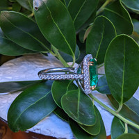 8.46 Ct. Emerald and Natural Diamond Pave Ring, Platinum & 18K Yellow Life Style