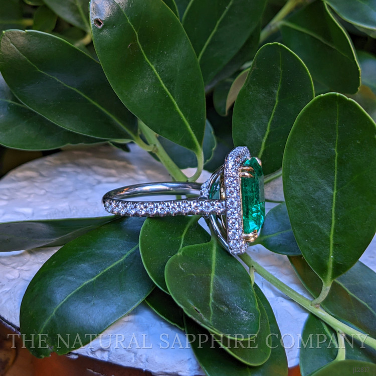 8.46 Ct. Emerald and Natural Diamond Pave Ring, Platinum & 18K Yellow