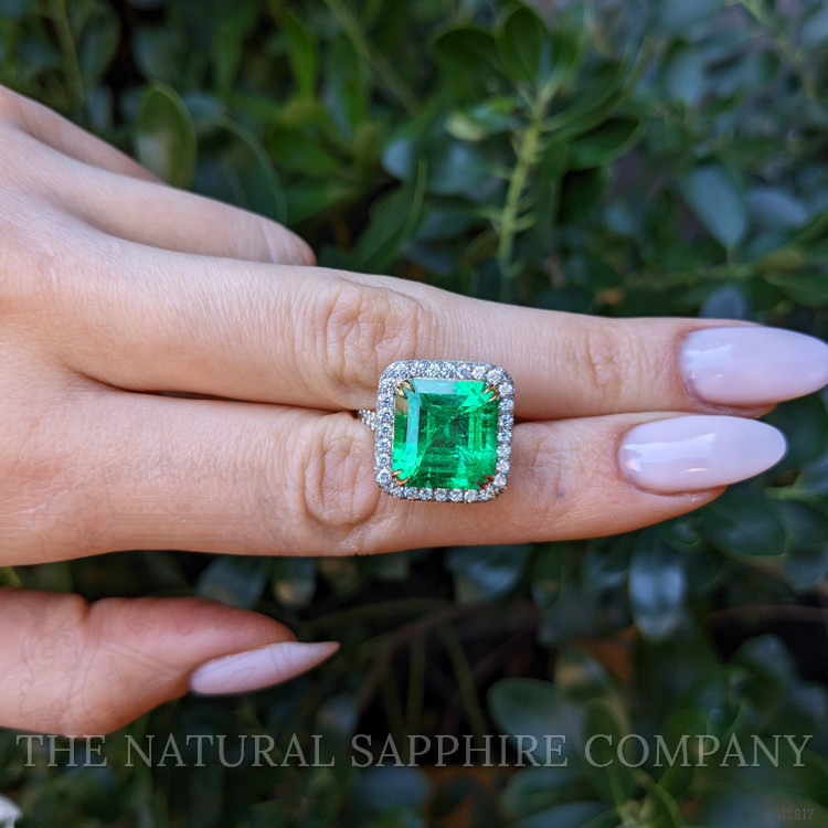 8.46 Ct. Emerald and Natural Diamond Pave Ring, Platinum & 18K Yellow