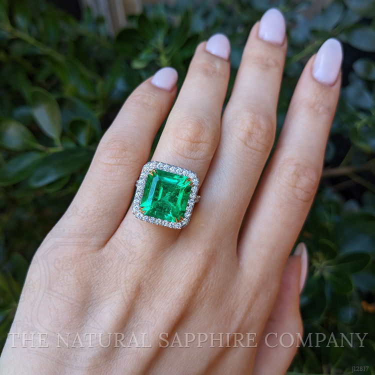 8.46 Ct. Emerald and Natural Diamond Pave Ring, Platinum & 18K Yellow