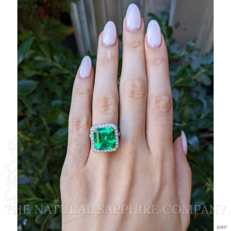 8.46 Ct. Emerald and Natural Diamond Pave Ring, Platinum & 18K Yellow