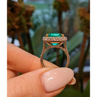 8.46 Ct. Emerald and Natural Diamond Pave Ring, Platinum & 18K Yellow Life Style