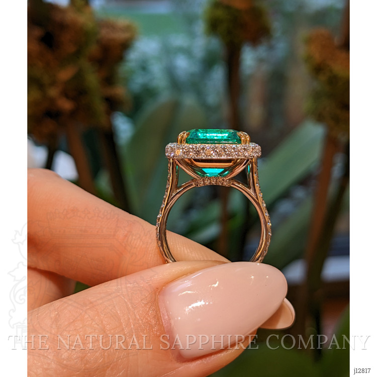 8.46 Ct. Emerald and Natural Diamond Pave Ring, Platinum & 18K Yellow